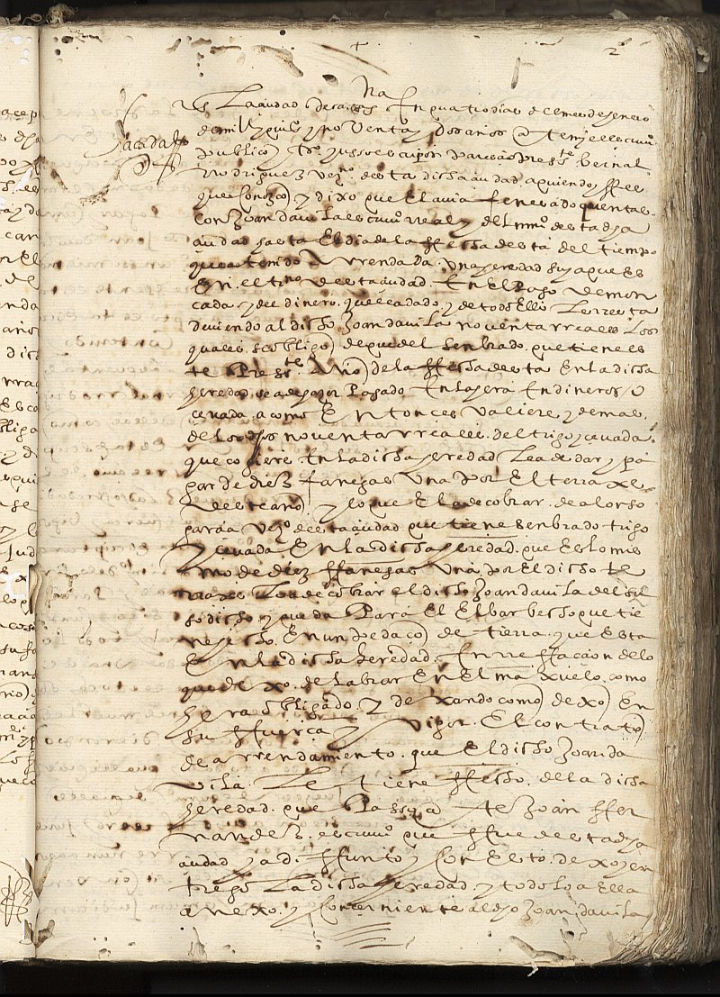 Arrendamiento de Bernal Rodríguez, vecino de Cartagena, a Juan Dávila, escribano real y del número de Cartagena, de una heredad en el paso de Moncada.